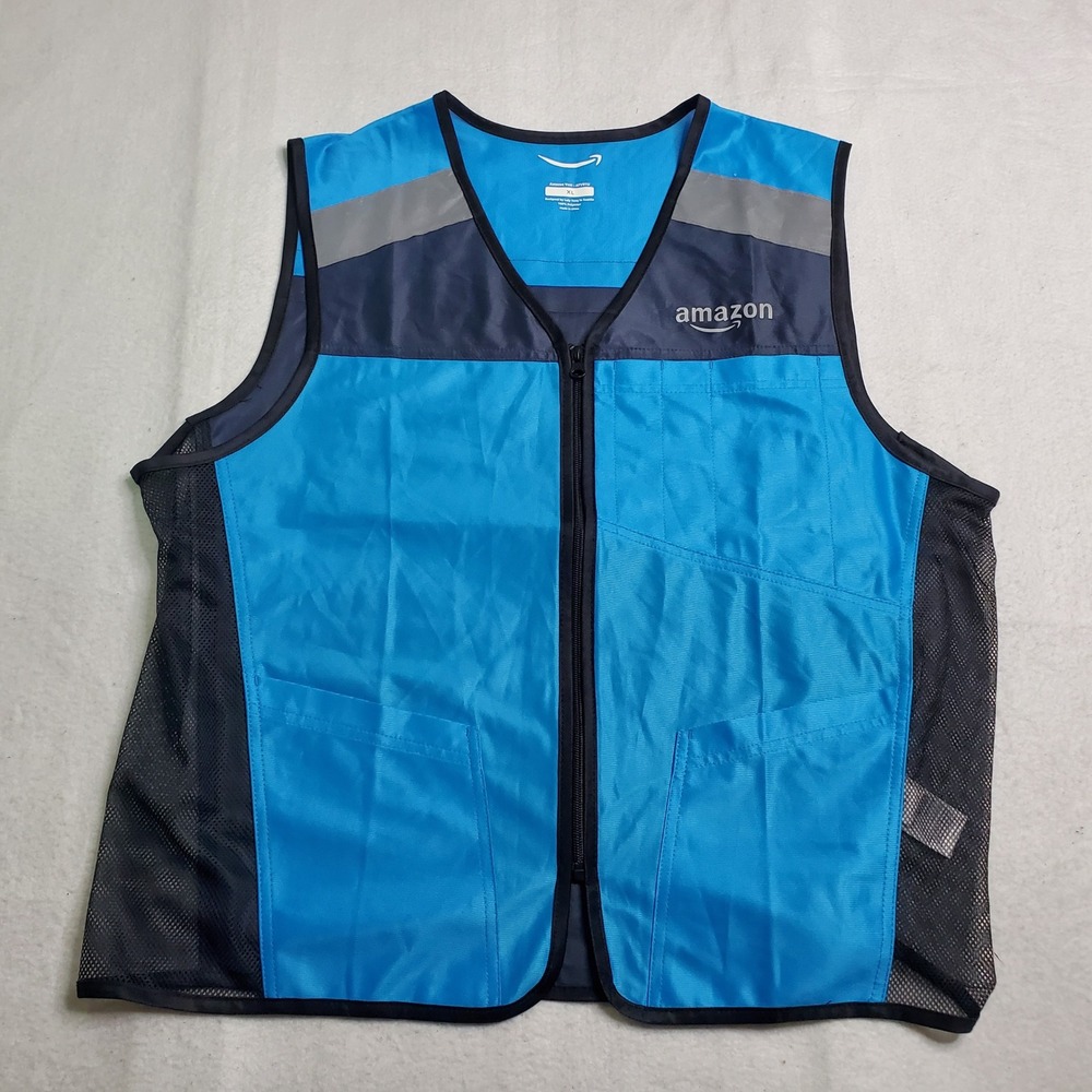 Amazon Unisex Vest Blue Reflective Safety Workwear Size XL